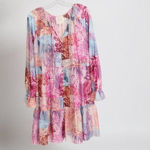 Johnny Was Silk Floral Ruffle Dress size small